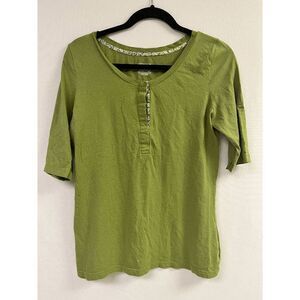 Merona Womens Tunic 3/4 Sleeve Scoop neck Casual Top Green Large 100% Cotton